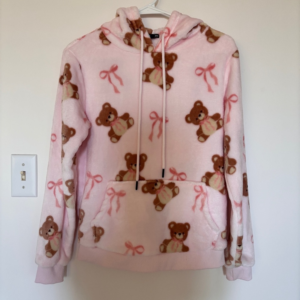 Plush Teddy Bear Bow Hoodie XS